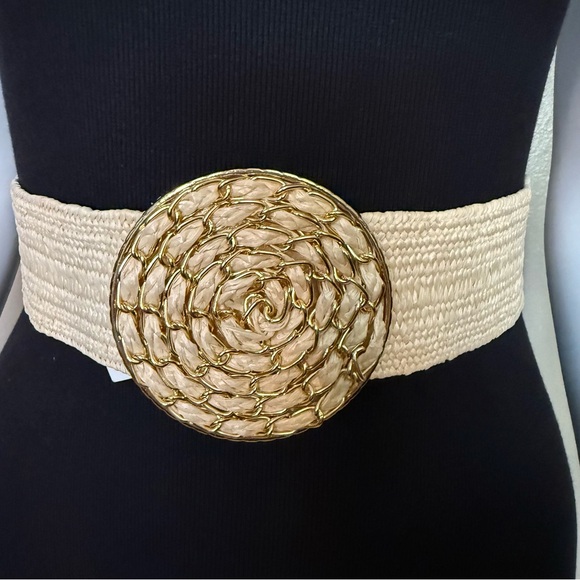 Bohemian beige paper waistband circle buckle waist belt - Picture 1 of 9